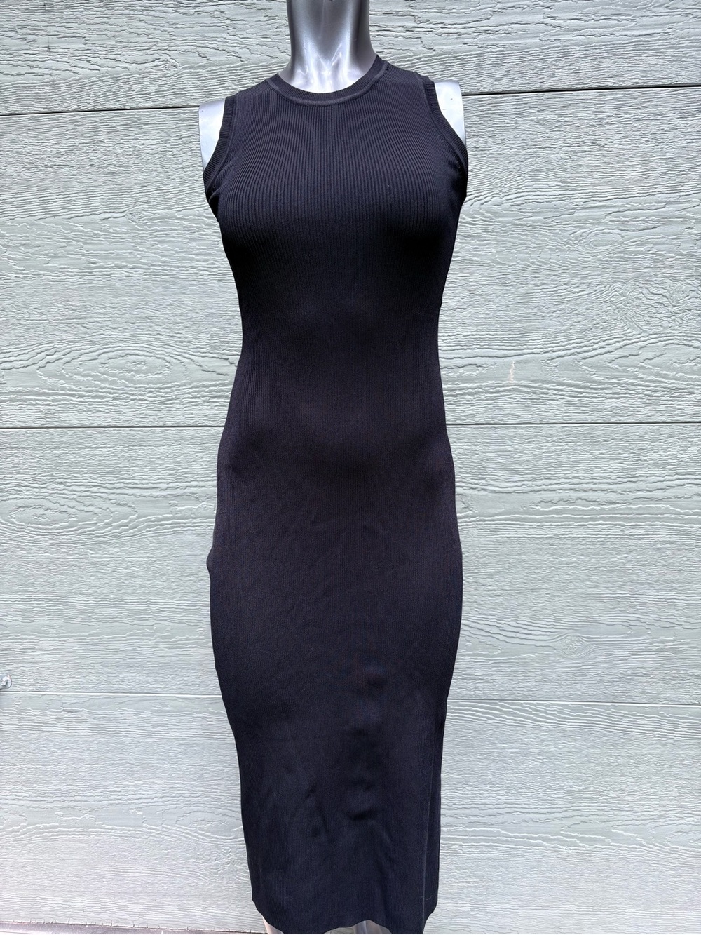 Miou Muse Sleeveless Ribbed Midi Dress in Black